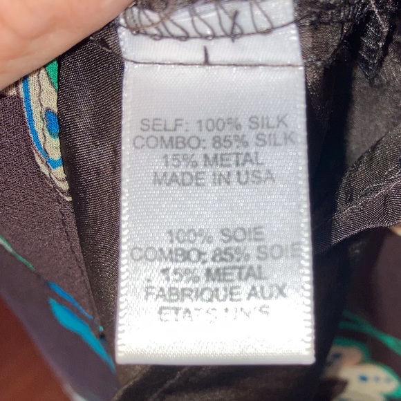 Nanette Lepore 100% Silk 4 Blouse Turquoise Brown Short Sleeve Vintage Designer - Picture 4 of 6